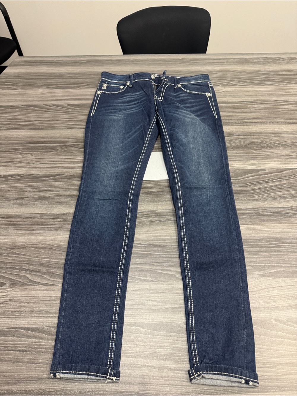 Miss Me Indigo Skinny Jeans with White Contrast Stitching